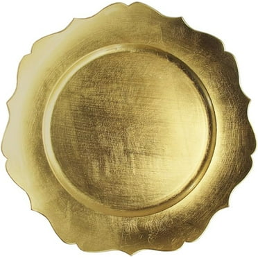 24 Pack | Gold Scalloped Plastic Charger Plates