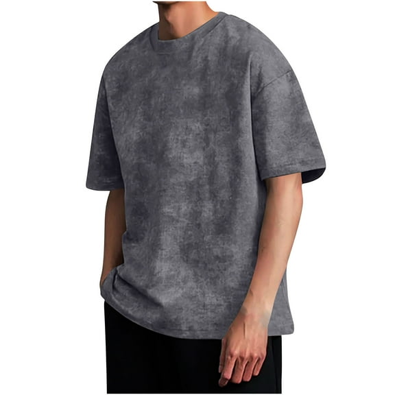 zfwon Mens T Shirts Plus Size Short Sleeve Basic Tee Shirts Summer Casual Loose Moisture Wicking Daily Training Working Tops Vintage Lightweight Solid Color Round Neck Tops
