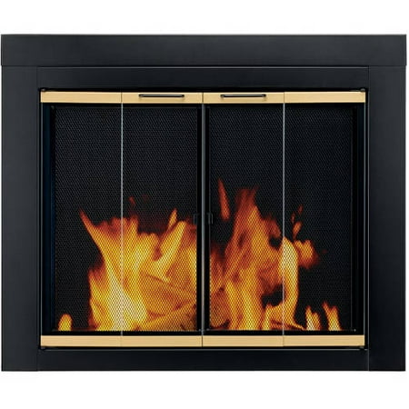 Pleasant Hearth Austin Bi Fold Style Fireplace Glass Door Black