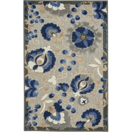 Nourison Aloha Indoor/Outdoor Natural/Blue 2'8" x 4' Area Rug, (3x4)