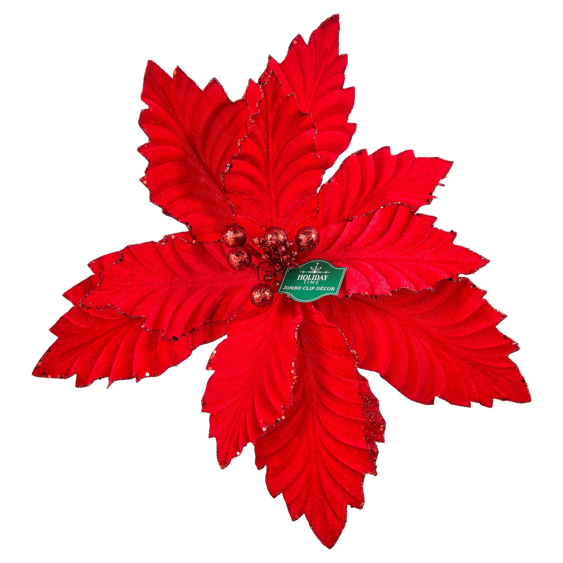 Red Velvet Poinsettia Christmas Clip Ornament, 17", by Holiday Time