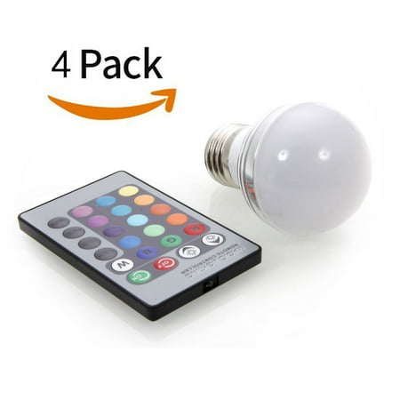 Magic Lightbulb Ktaxon 4-Pack Dimmable A19 Magic RGB LED Light Bulbs, Color Changing, 160 Beam Angle, 3W, 16 Color Choice, Remote Controller Included, E27 Medium Base ()