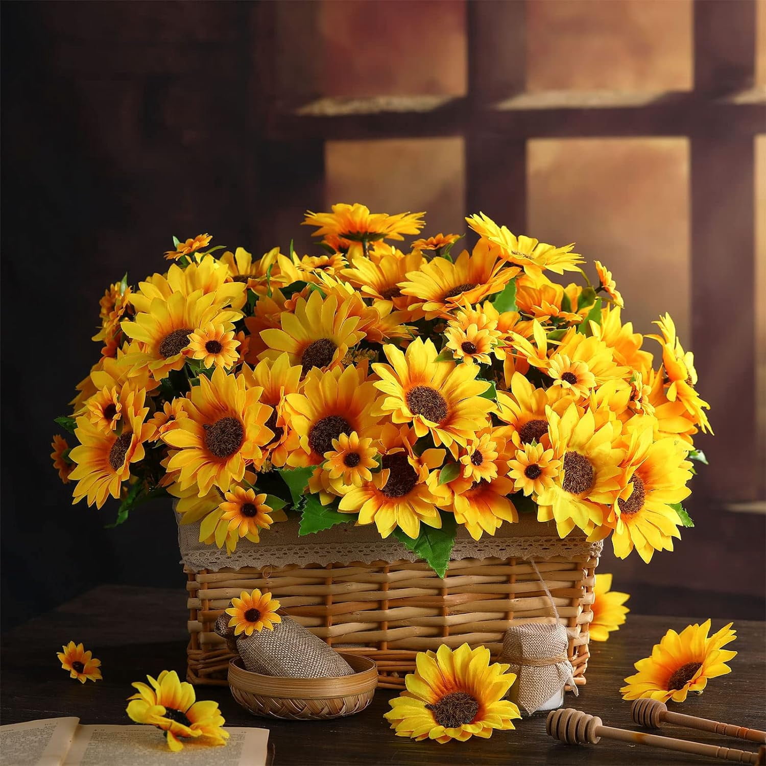 10 Bundles Sunflower Artificial Flower with Stems Bouquet Fake Plants Bulk UV Resistant Plastic Greenery Faux Outdoor Flower No Fade for Garden Porch Window Box Decorating
