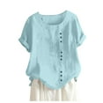 thumbnail image 2 of Shiusina Womens Casual Loose Button Linen Plus Size Daily Boho Tanic T-Shirt Blouse Tops Blue, 2 of 4