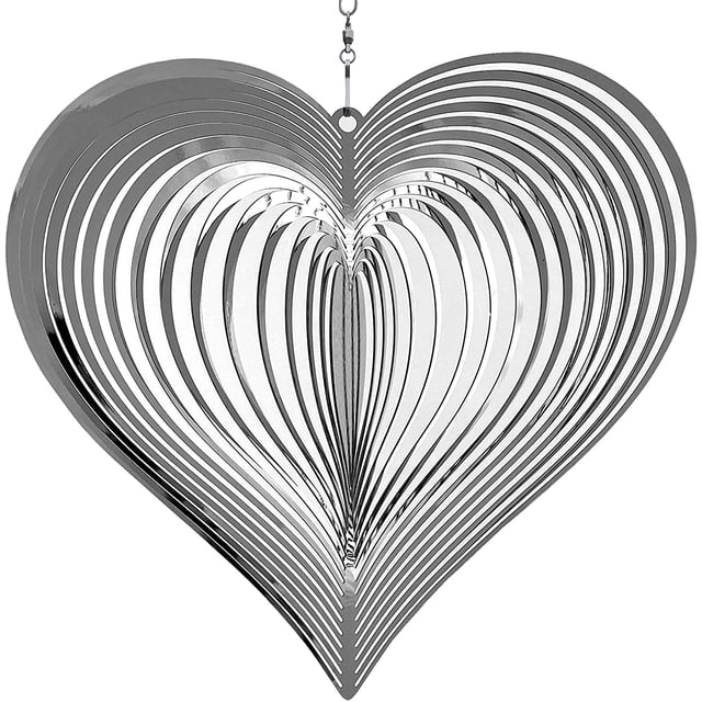 Carillón de viento Metal Jardín Spinner Arte de jardín al aire libre para patio trasero Decoración colgante al aire libre y Spinner para adornos de jardín y jardín Forma 3D Corazón plateado