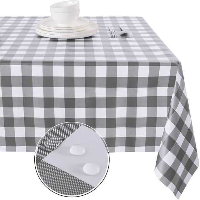 Vinyl Table Cloth, Oil-Proof Spill-Proof 100% Waterproof PVC Square Tablecloth, Wipeable Plastic Table Cover for Outdoor, Picnic, Camping