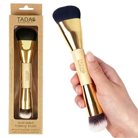 TADA Natural Beauty 2-in-1 Dual Ended Makeup Brush Kabuki Brush for Blush Powder & Liquid Foundation Travel Friendly Makeup Blender for Flawless Finish