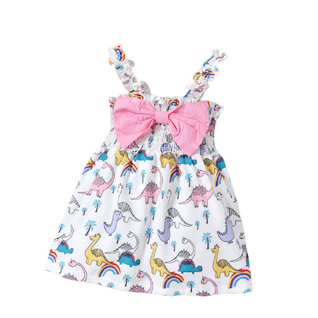 

Mikrdoo Baby Girls Dress 12 Months Girls Dinosaur Straps For Summer 18 Months Girls Bow One Piece Sun Dress White