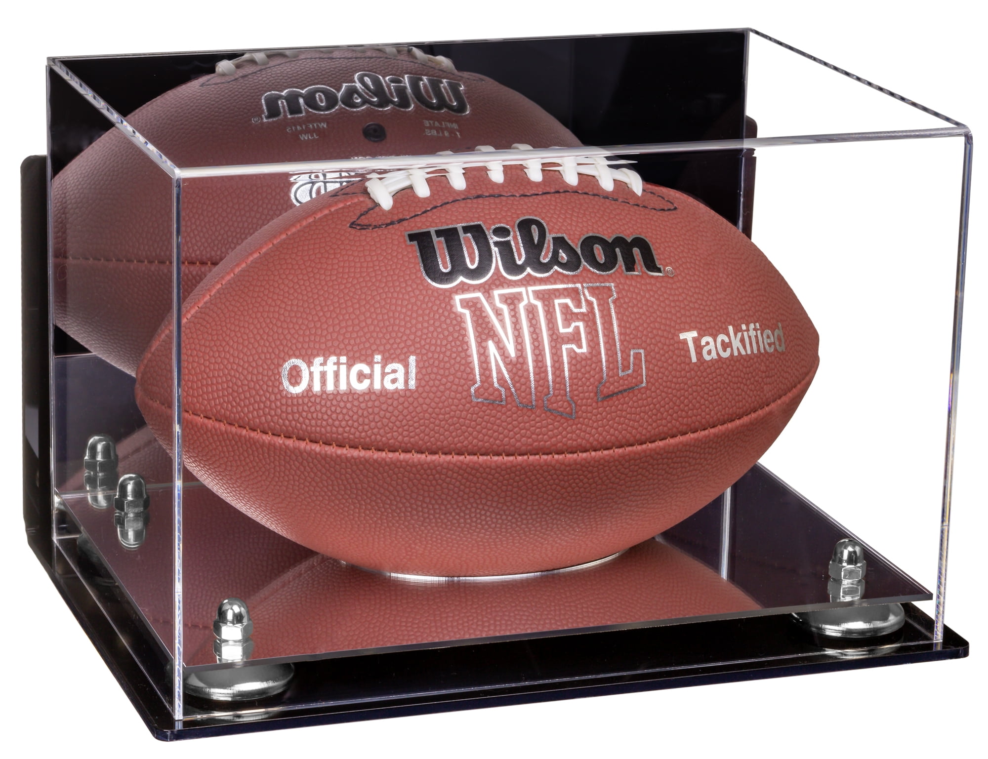 Acrylic Football Display Case with Mirror, Wall Mount, Silver Risers