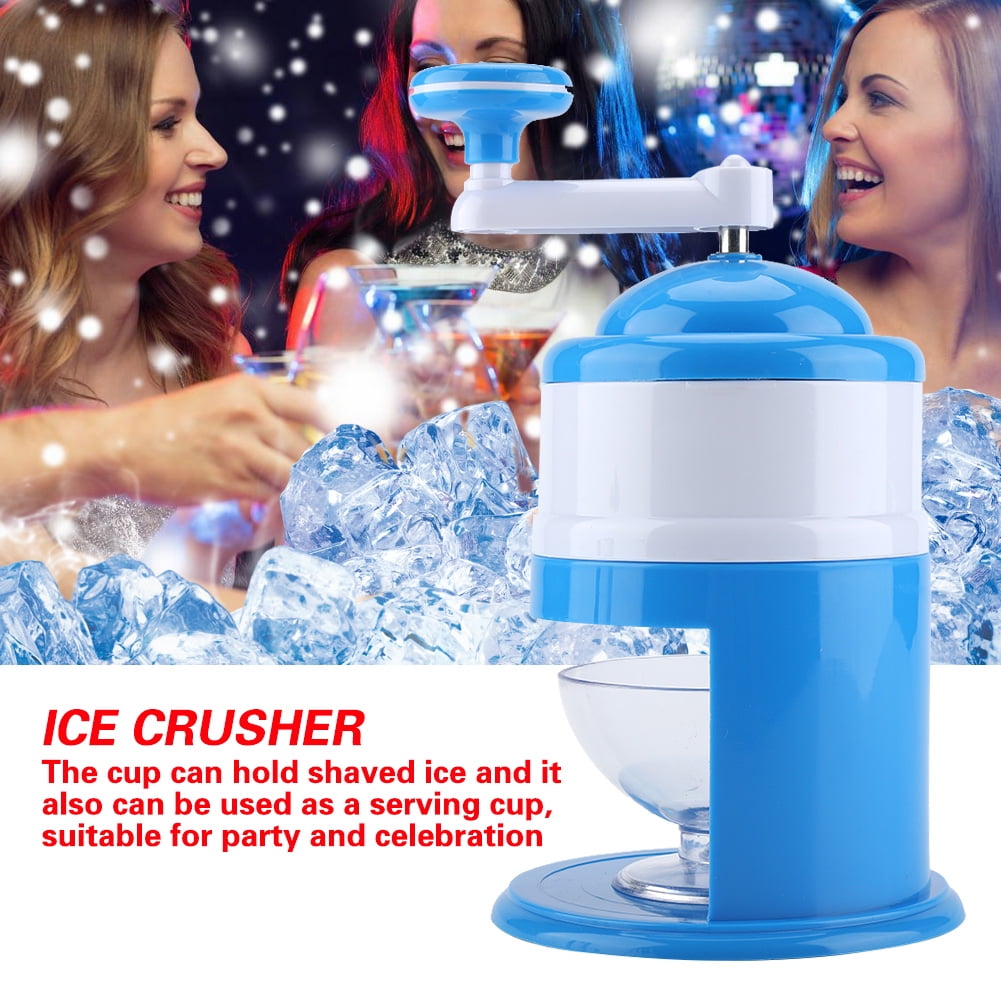 Rupoun Portable Hand Crank Manual Ice Crusher Shaver Snow Cone Maker Machine 10.83 inches / 27.5 cm Household Kitchen Tool for Cold Drinks and Parties Blue and White