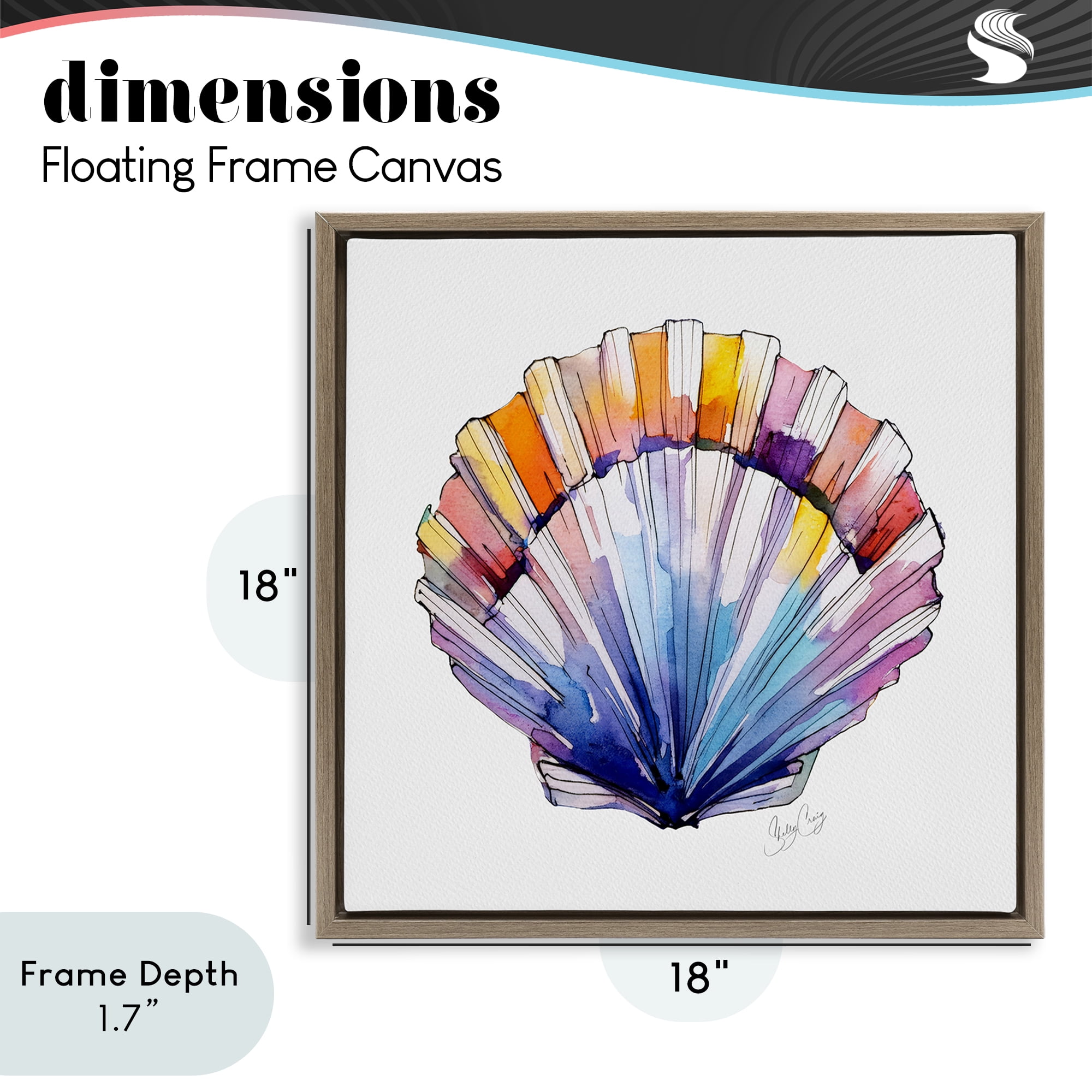 Stupell Industries Coastal Scallop Watercolor Brown Framed Floater Canvas Wall Art, design by Shelly Craig