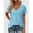 thumbnail image 5 of PRETTYGARDEN Women's V Neck T Shirts Summer Short Sleeve Spring Going Out Tops Casual Loose Fit Basic Tees Beach Clothes, 5 of 10