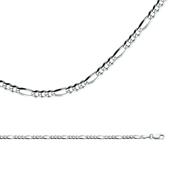 Solid 14k White Gold Chain Figaro Necklace 3 1 Concave Link Polished Style Thin 3.1 mm 16 inch