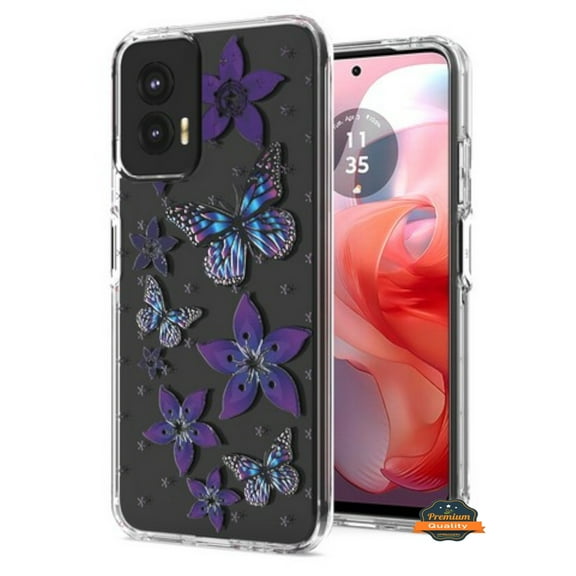 For Motorola Moto G Power 5G 2025 Hybrid Clear Frame with Trendy Pattern Design, Shockproof Hard Back & TPU Rubber Screen Cover by Xpression - Butterflies