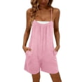 thumbnail image 2 of Sokhug Spaghetti Strap Romper for Women Sleeveless Casual with Side Pockets Loose Fit Summer Solid Color Jumpsuit Shorts, 2 of 6