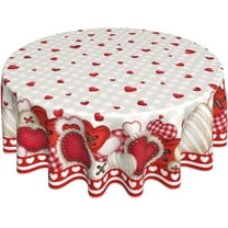 Valentine''s Day Tablecloth Round 60 Inch Buffalo Plaid Stripes Red Gray Love Hearts Decorative Table Cloth Washable Wrinkle Stain-Resistant Polyester Valentines Day Table Cover For Party Dinner