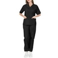 thumbnail image 2 of Scrubs for Women - V Neck Top and Bootcut Cargo Straight Pants with multi Pockets Black L, 2 of 4
