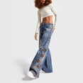 thumbnail image 5 of ManxiVoo Women High Waisted Embroidered Floral Denim Pants Loose Fit Street Fashion Casual Jeans L Size Blue, 5 of 8