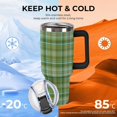 thumbnail image 5 of 40 oz Tumbler with Handle and Straw, Tumbler with Lid and Straw, Insulated Stainless Steel Travel Mug(Vintage, checked, green Black handle), 5 of 7
