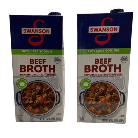 (2 Pack) Swanson 100% Natural Lower Sodium Beef Broth, 32 oz Carton – No Preservatives, Gluten-Free, 100% Natural Ingredients