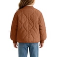 thumbnail image 7 of Spazoro Girls Quilted Bomber Jacket with Side Pockets, Long Sleeve Snap Button Stand Collar Warm Casual Padded Outerwear Coat Brown Size 9-10, 7 of 7