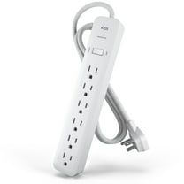 KMC Surge Protector Power Strip, 6-Outlet, 2-Pack, 4-Foot Braided Cord, 1080 Joules, Flat Plug, White