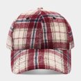 thumbnail image 2 of Garbnen Unisex Fall Winter Vintage Plaid Baseball Cap, Curved Brim Adjustable Back Strap Dad Hat, Soft Thick Fabric Daily Outdoor Hat For Women Men Wine, 2 of 6