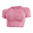 thumbnail image 5 of DuoJiaJ Women's Solid Color Sports Yoga Clothing Dot Short Sleeve Top High Elastic Tight Fitness Clothing Running Fast Dry Sportswear Women’s Summer Tops Pink, 5 of 5
