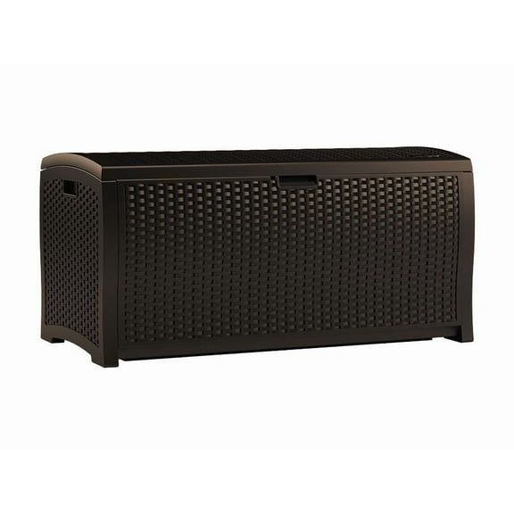 Suncast 99 Gallon Deck Garden Garage Home Wicker Resin Pool Box, Mocha (3 Pack)