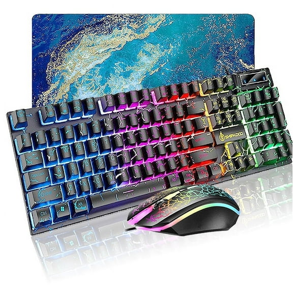RGB Gaming Keyboard and Backlit Mouse Combo, USB Wired Backlit Keyboard, LED Gaming Keyboard Mouse Set for Laptop PC Computer Game and Work