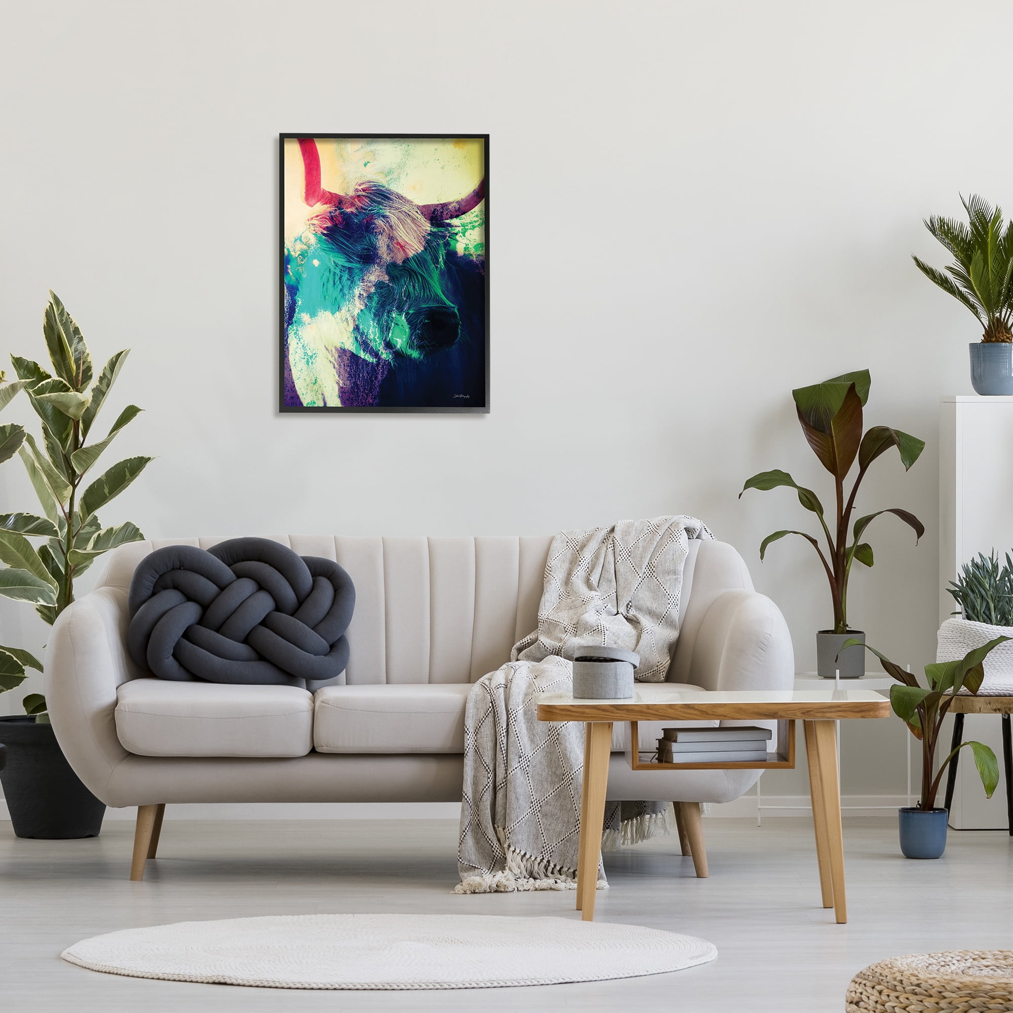 Stupell Industries Cattle with Abstract Hues Animals & Insects Painting Black Framed Art Print Wall Art, 24 x 30