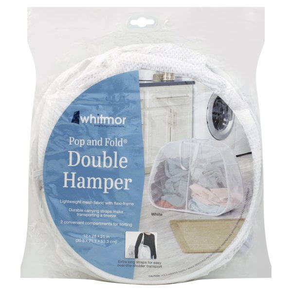 Whitmor Pop & Fold Double Laundry Hamper White