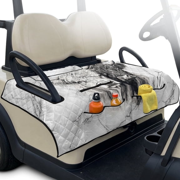 Whosucclay Cow Marble Club Car Seat Covers 4 Convenient Pockets Folding Golf Cart Seat Covers, Seat Towel Cover for Club Cars EZGO 2-Seater Golf Cart