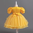 thumbnail image 5 of ITSAME Girls Formal Tutu Dresses Sequin Bow Puff Sleeve Princess Wedding Pageant Party Gown Yellow Size 5-6, 5 of 8