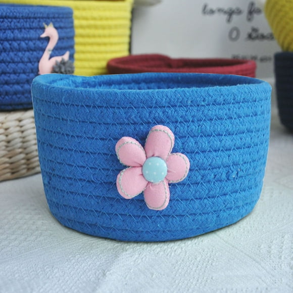 Dainzusyful Sheet Organizer Organization And Storage Flower Mini Woven Basket Round Cotton Rope Basket Small Storage Basket Storage Bins With Lids Closet Organizers And Storage