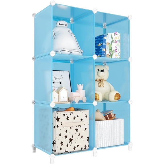 Portable Closet 6 Cube Closet Organizer and Storage Shelf Bookcase with Metal Hammer, Organizer Cabinet for Kids, Bedroom, Bathroom