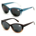 thumbnail image 2 of V.W.E. 2 Pairs Women Bifocal Reading Sunglasses Reader Glasses Cateye Vintage Jackie O Blue Brown +2.25, 2 of 5