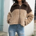 thumbnail image 4 of fartey Sherpa Jacket Women Color Block Lapel Fleece Jacket Outwear Cropped Long Sleeve Zip Up Fall Coat Top, 4 of 8