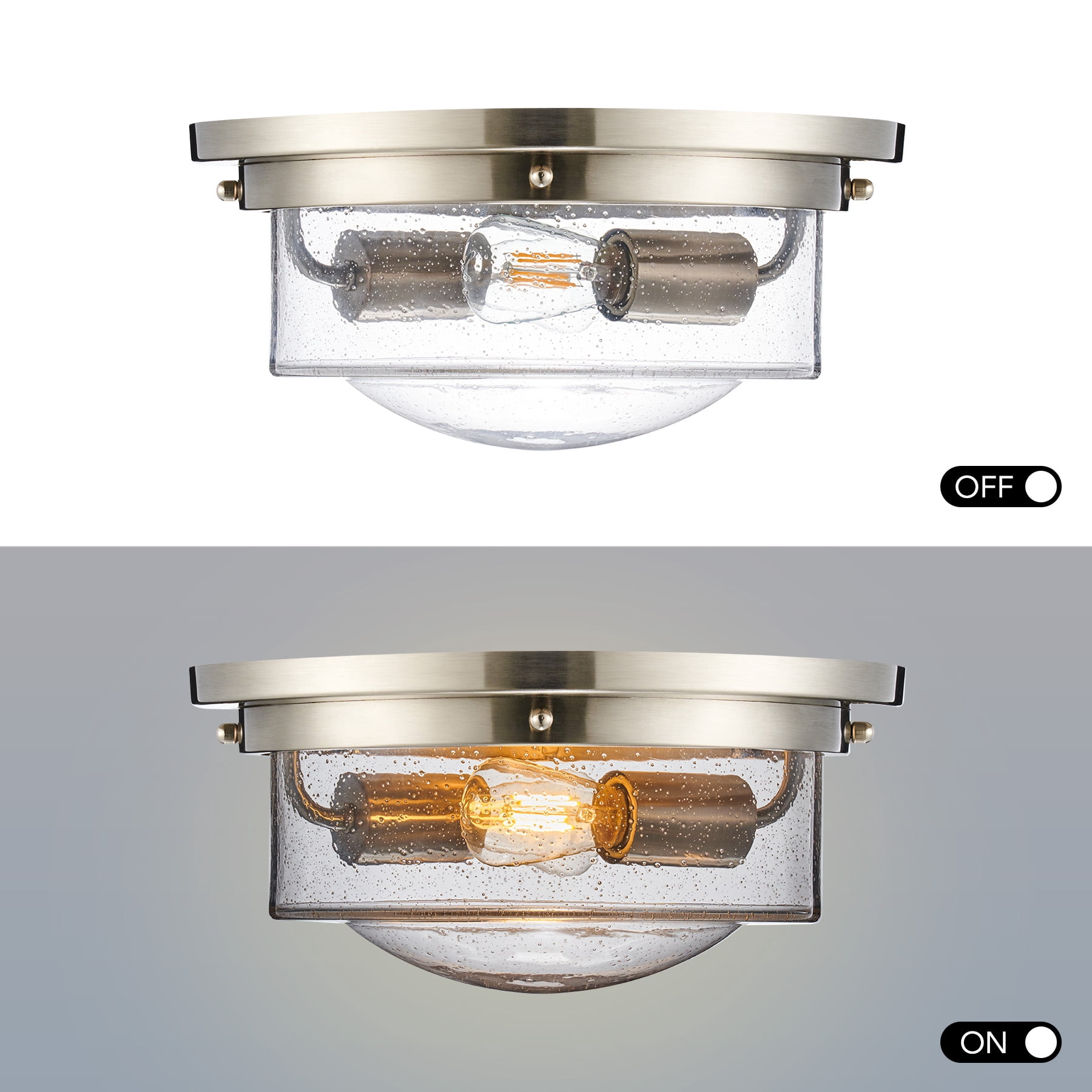 Flush Mount Ceiling Light Fixture with 13" Beaded Glass Drum Shade & Brushed Nickel Finish