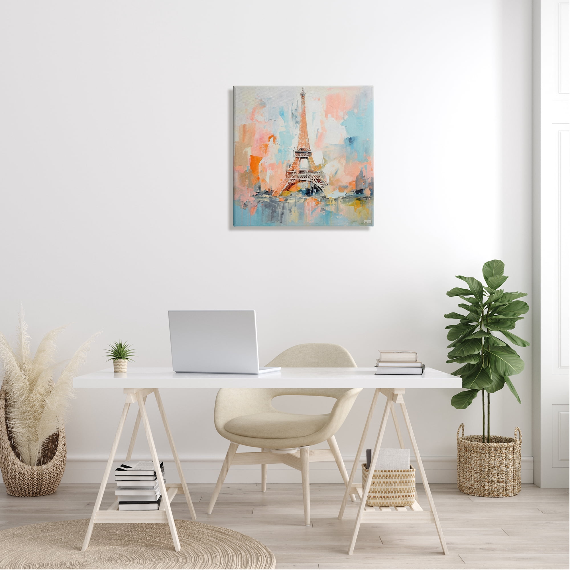 Stupell Industries Abstract Pink Eiffel Tower Abstract Painting Gallery Wrapped Canvas Art Print Wall Art, 24 x 24