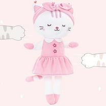Stuffed Cat Dolls Animal Kitty Plush Toy Baby Girl Gifts White with Hair Band 16" with 0-6 Years