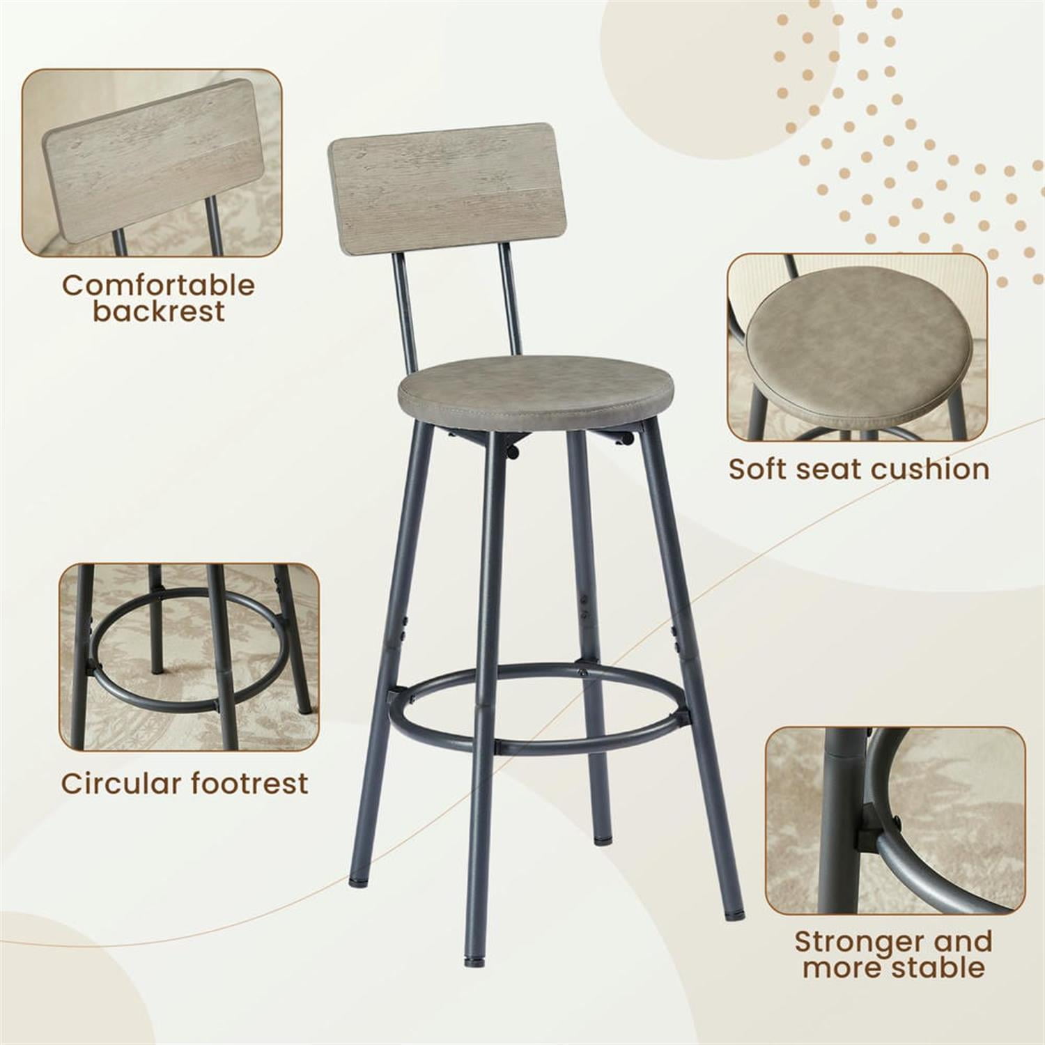 Demi Bonn 7-Piece Dining Table Set with 6 PU Leather Bar Chairs,dustrial Kitchen Bar Table Furniture Sets for Living Room, Gray