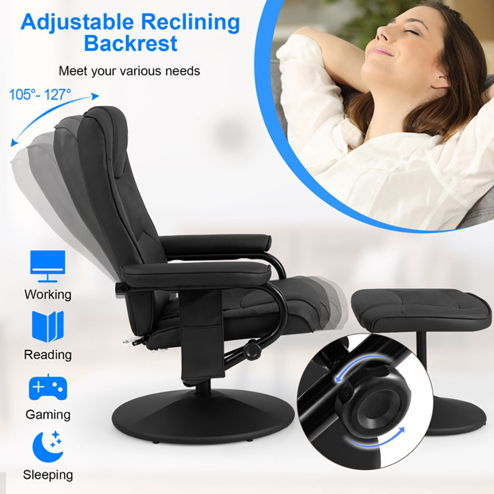Finihen Massage Recliner Chair, 360°Swivel Massage Recliner Chair with Ottoman, Recliner with Ottoman Footrest, for Living Room, Bedroom, Black Finihen Massage Recliner Chair, 360°Swivel Massage Recliner Chair with Ottoman, Recliner with Ottoman Footrest, for Living Room, Bedroom, Black