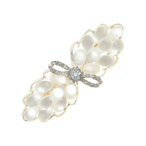 Unique Bargains 1 Pc Bow French Barrette Hair Clips Hairdo Clip for Home Gold Tone White
