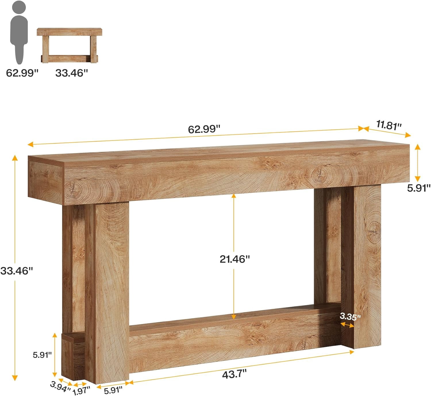 Tribesigns 63-Inch Wood Console Table, Farmhouse Sofa Behind Couch Table for Living Room, Long Entryway Table for Entrance, Hallway, Foyer
