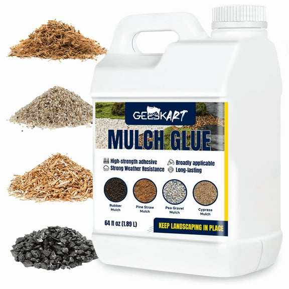 Fast-Drying Lockdown Mulch Glue, 12-24 Month Outdoor Hold for Pea Gravel, Rocks & Wood Chips, Weed & Erosion Resistant, Pet & Plant Safe (64oz)
