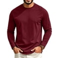 thumbnail image 2 of DORKASM Long Sleeve Shirts for Men Crew Neck Pullover Causal Shirts Solid Lightweight Trendy Tee Vacation Beach Tops Wine 2XL, 2 of 8