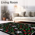 thumbnail image 2 of ODIKA 5'x7' Machine Washable Non-Slip Area Rug, Festive Snowflake Holly Wreath with Pinecone Accents High Traffic Rug with Pad, Black, 623643, 2 of 8