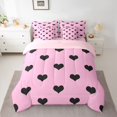 thumbnail image 2 of jejeloiu Black Heart Print 7-Piece Twin Bedding Sets,Cartoon Love Romantic Theme Bedding Comforter Set For Girls Kids Reversible, 2 of 8