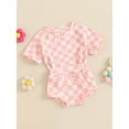 thumbnail image 2 of Suealasg Baby Girls Summer Clothes Short Sleeve Checkerboard Print Tops PP Shorts Sets 6 12 18 24 Months Newborn Girls Outfits, 2 of 6